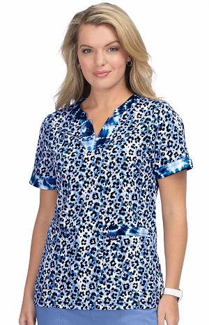 Stretch Elena Top - Tie Dye Leopard Blue