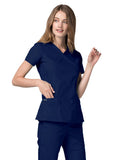 Adar Universal Double Stiched Mock Wrap Scrub Top