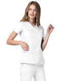 Adar Universal Double Stiched Mock Wrap Scrub Top